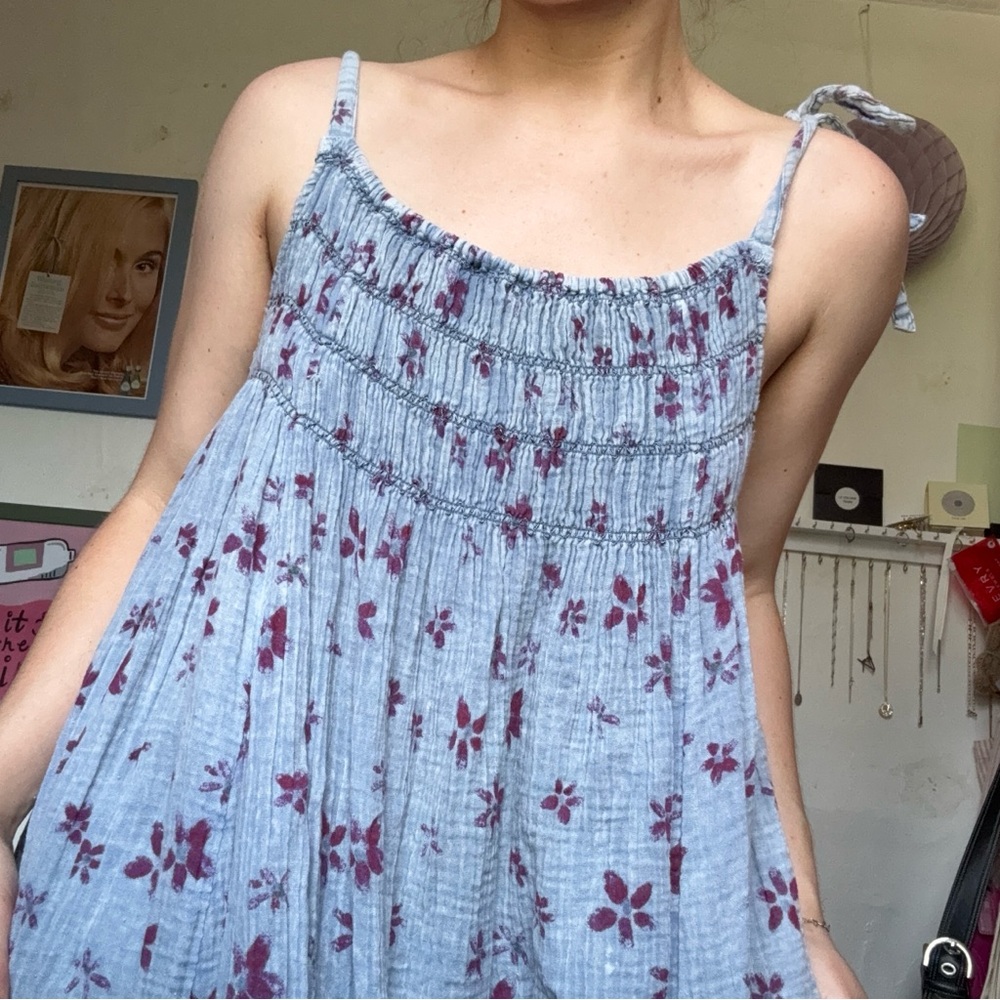 Free People Azure Blue and Purple Floral Midi Dress